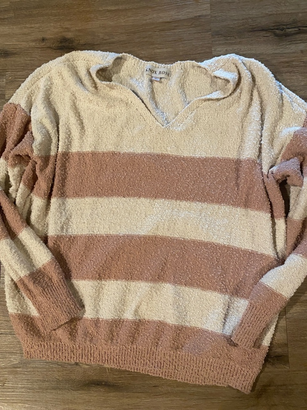 Knox Rose XL striped rose pink ivory v-neck knit sweater